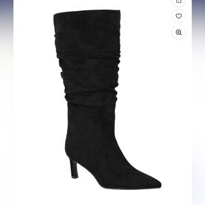 Time and Tru Womens Black Faux Suede Pointed Slouch Kitten Heeled Boots SZ 7.5